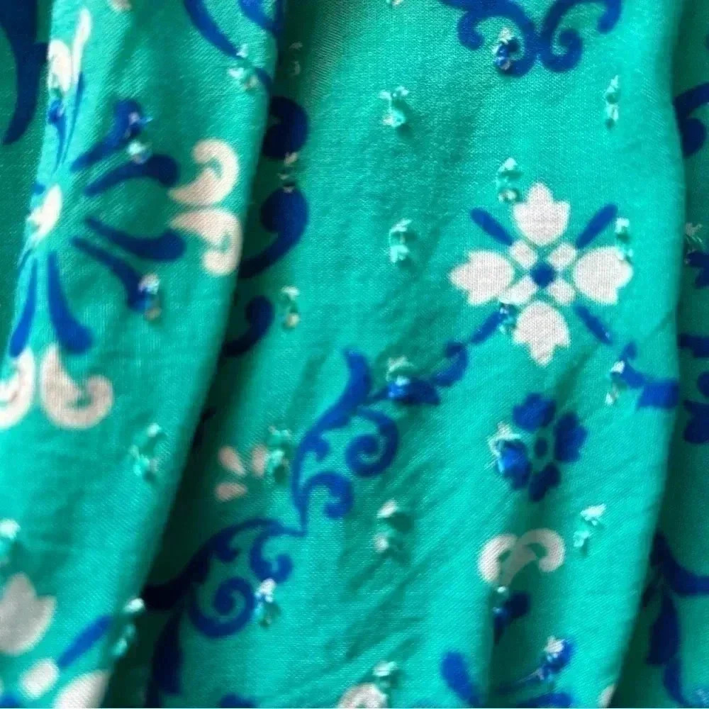 Flying tomato off shoulders Womens Medium Top Teal Blue Floral Elastic Waist - Picture 8 of 8